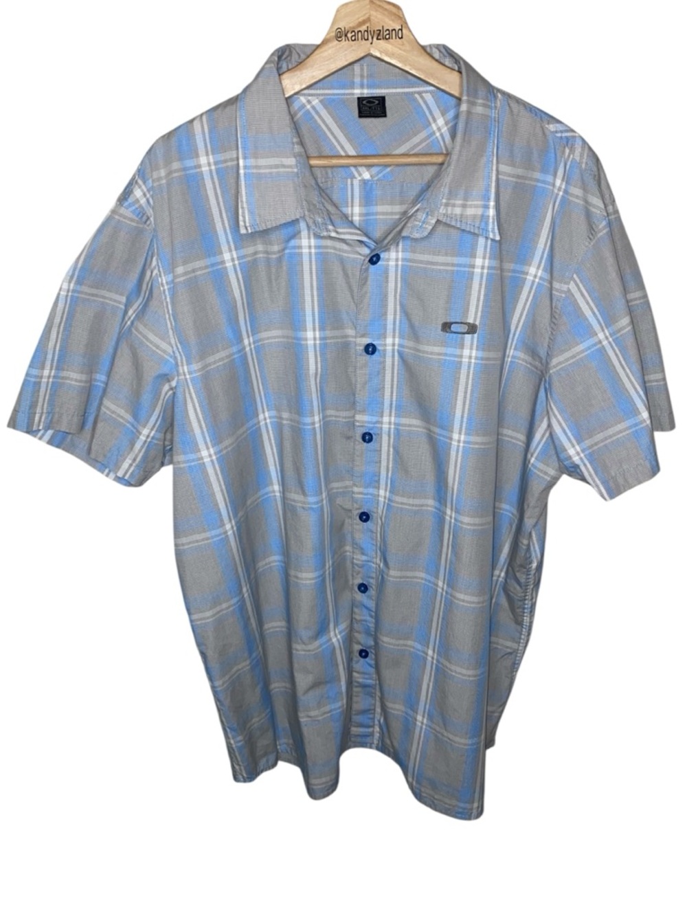 OAKLEY Mens Short Sleeve Blue Gray Plaid Button Up